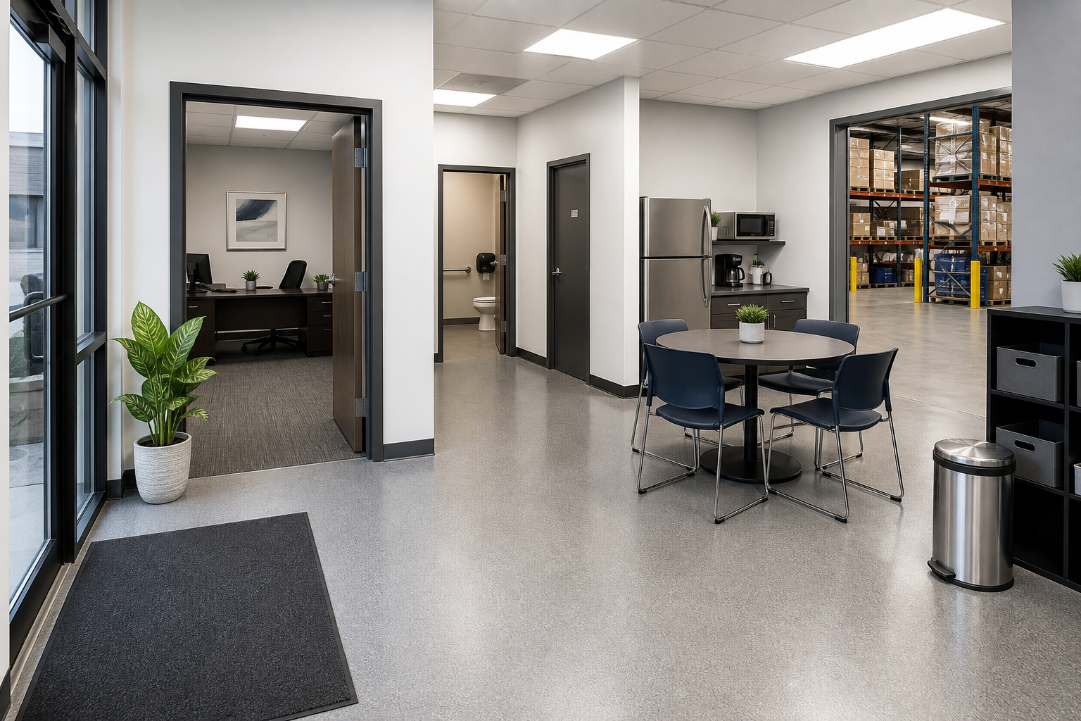 Clean warehouse office and shop common area